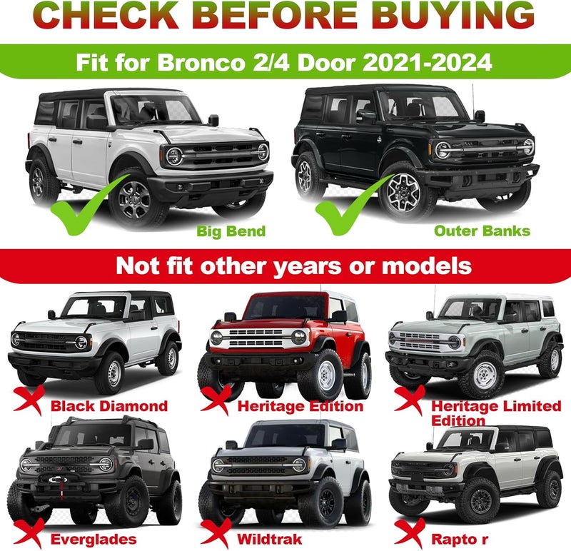 CFDSDE LED Grille Lights for Ford Bronco 2024 2021 2022 2023 Front Grill Inserts Light Snap-on Lamps Fits for Big Bend Outer Bank Accessories 2-4 Door (White Lights, 3PCS) - Image 3